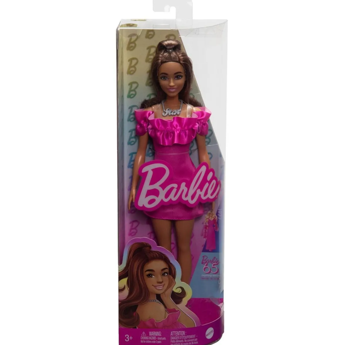 Outlet Barbie - Muñeca Fashionista con Vestido Rosa y Pelo Ondulado ㅤ Muñecas