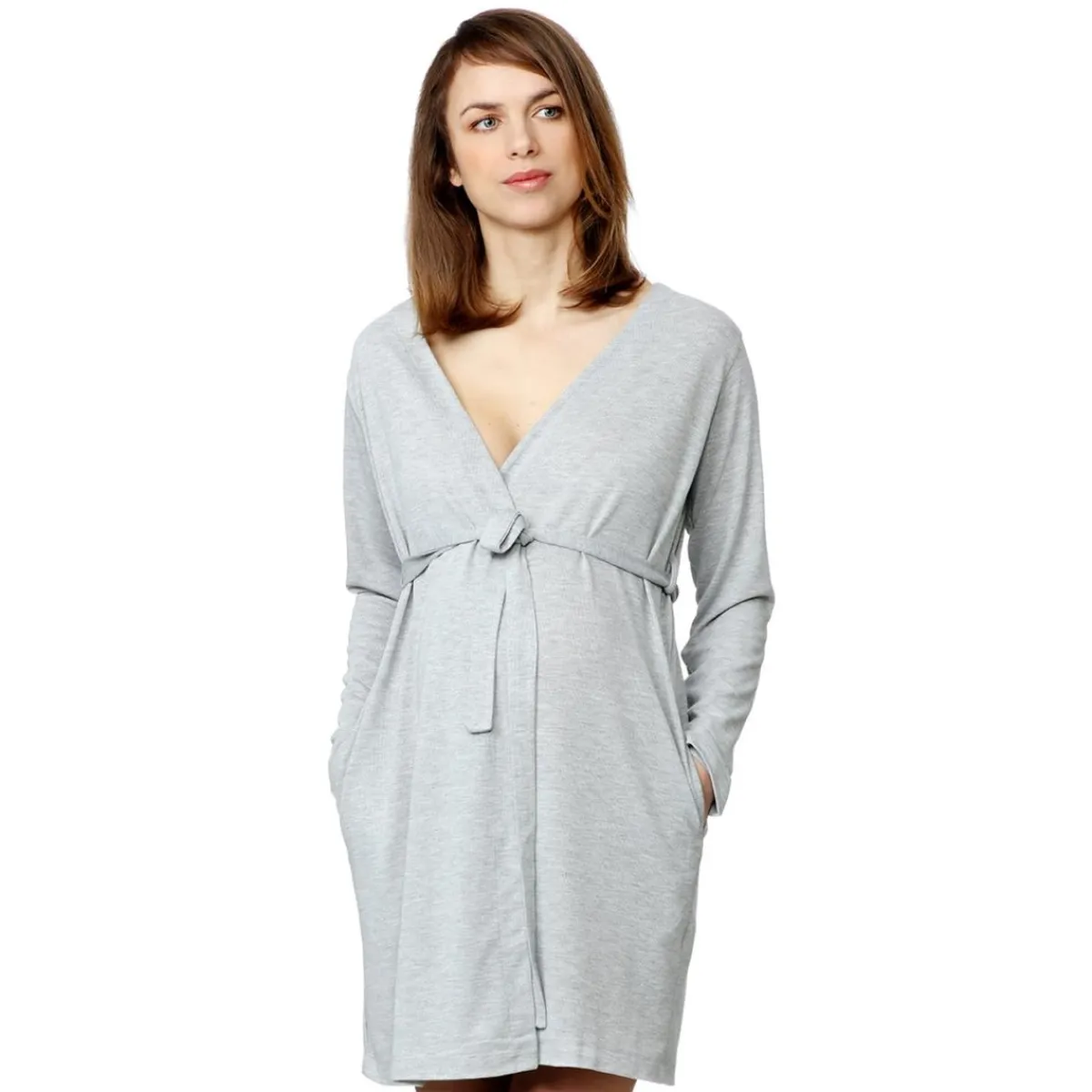 Bata de estar por casa en gris claro: suavidad y estilo*Prenatal Sale