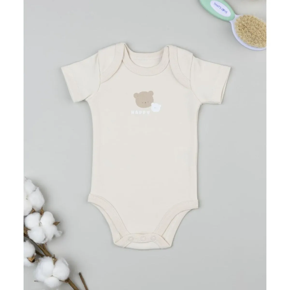 Body de bebé en algodón beige con osito*Prenatal Sale