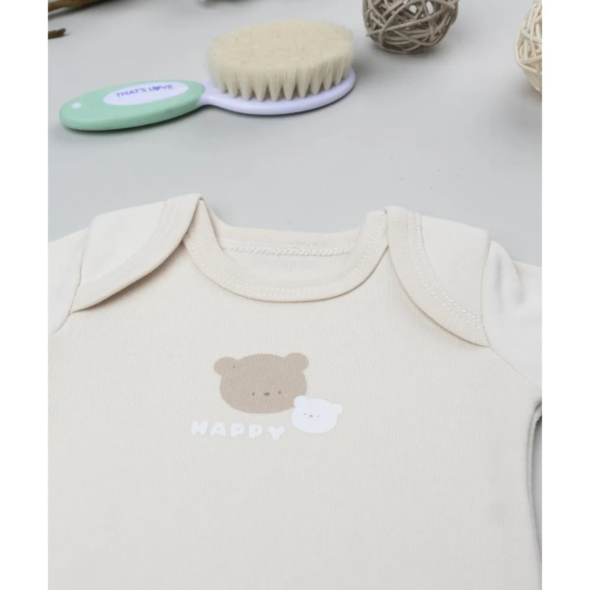 Body de bebé en algodón beige con osito*Prenatal Sale