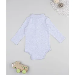 Body de manga larga para niña gris jaspe con cuello alto*Prenatal Discount