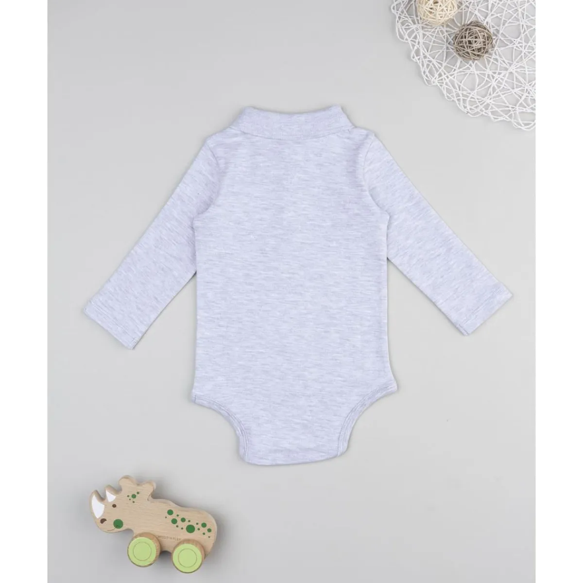 Body de manga larga para niña gris jaspe con cuello alto*Prenatal Discount