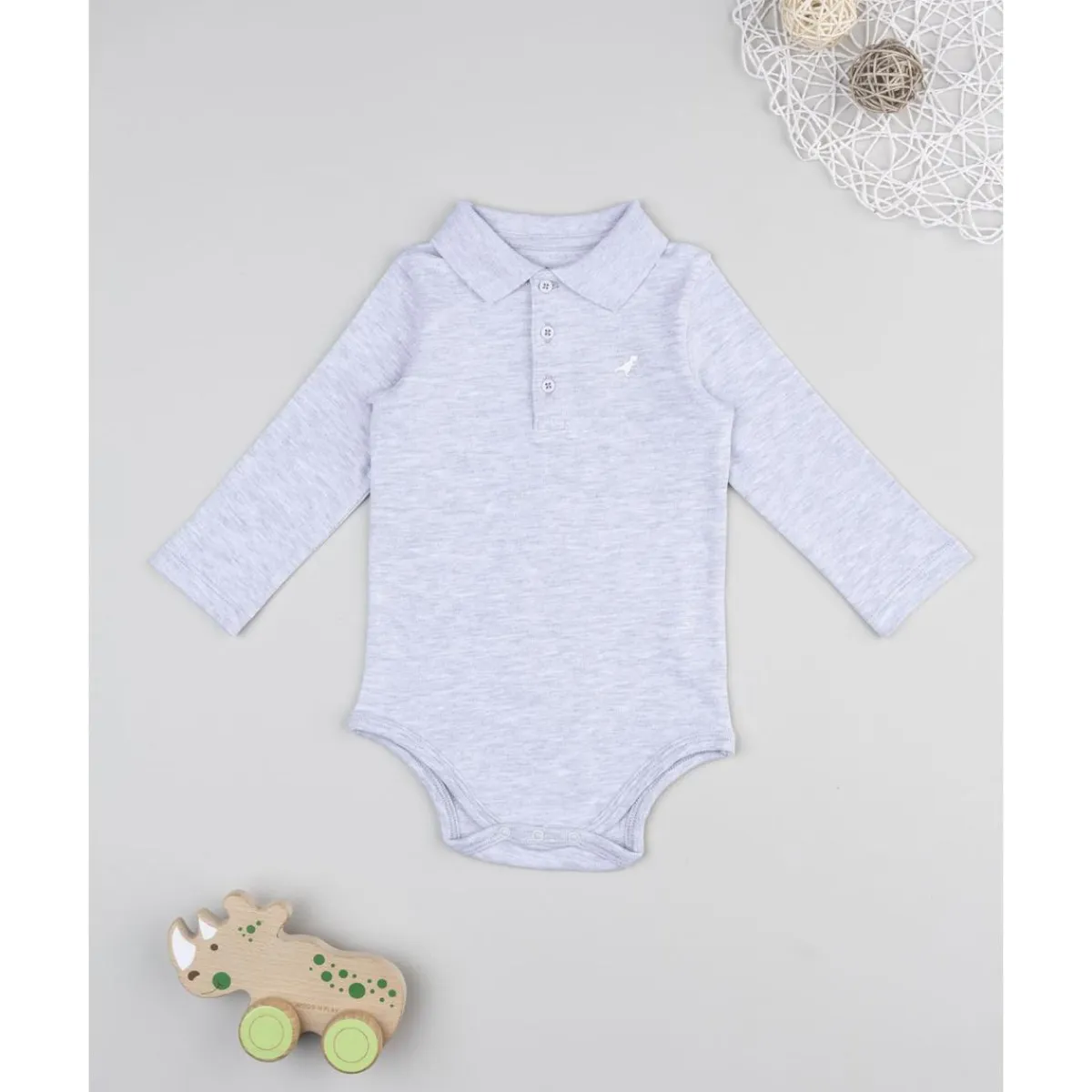 Body de manga larga para niña gris jaspe con cuello alto*Prenatal Discount