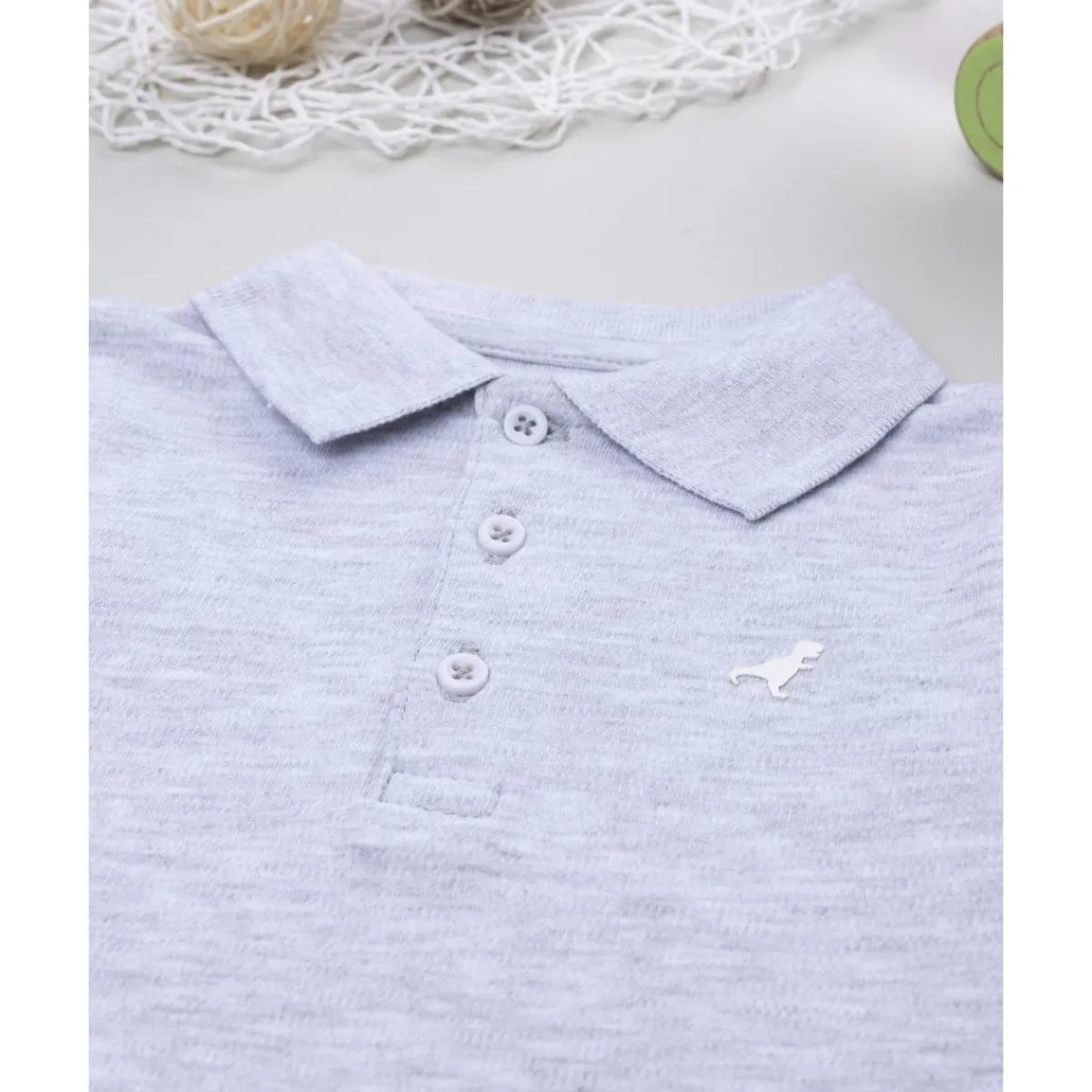 Body de manga larga para niña gris jaspe con cuello alto*Prenatal Discount