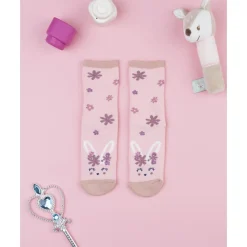 Calcetines antideslizantes para niña rosa con conejito*Prenatal