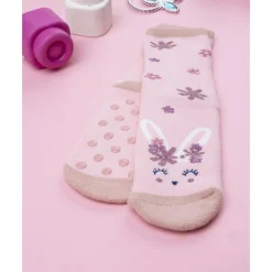 Calcetines antideslizantes para niña rosa con conejito*Prenatal