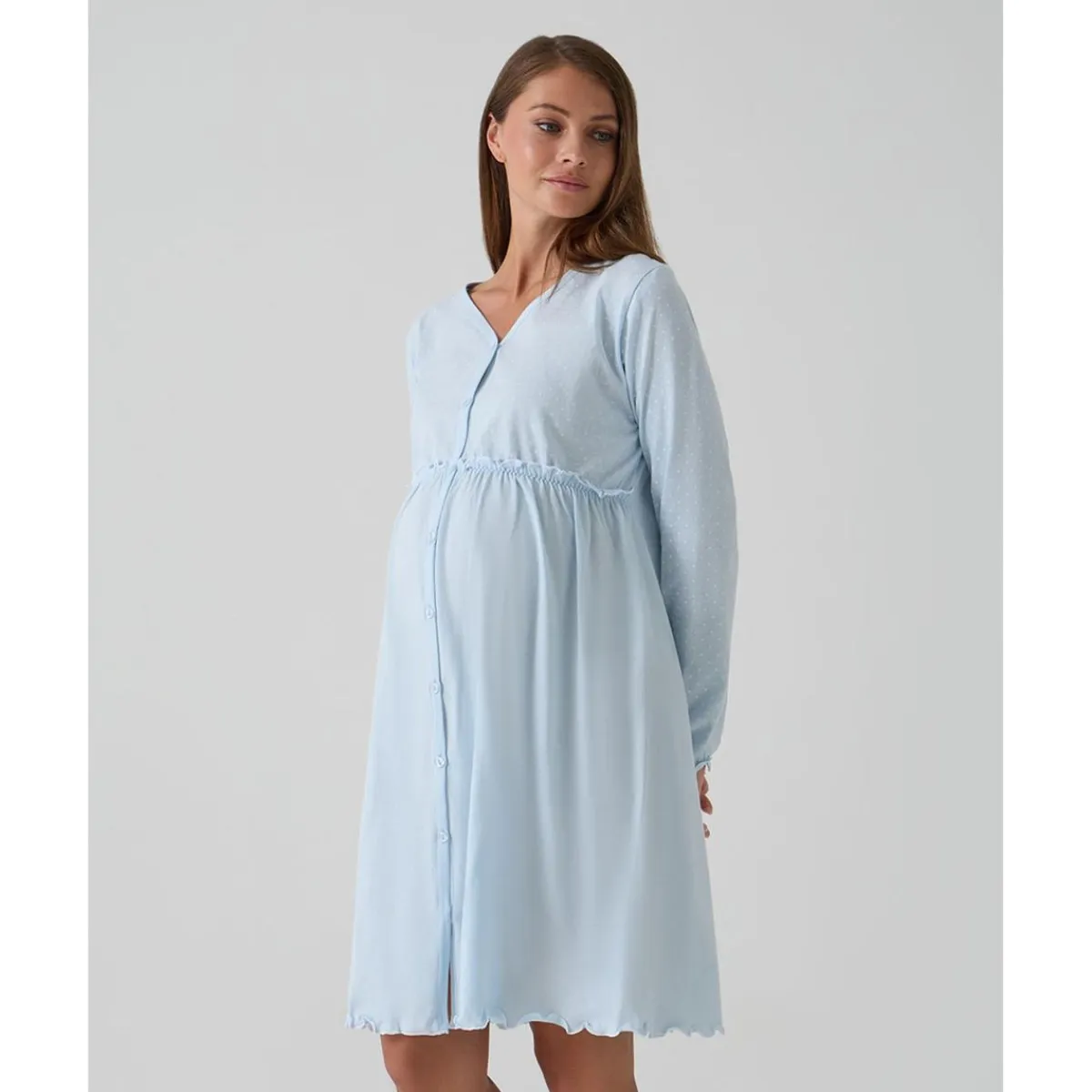 Camisa de noche premamá azul con volantes y lunares*Prenatal Sale