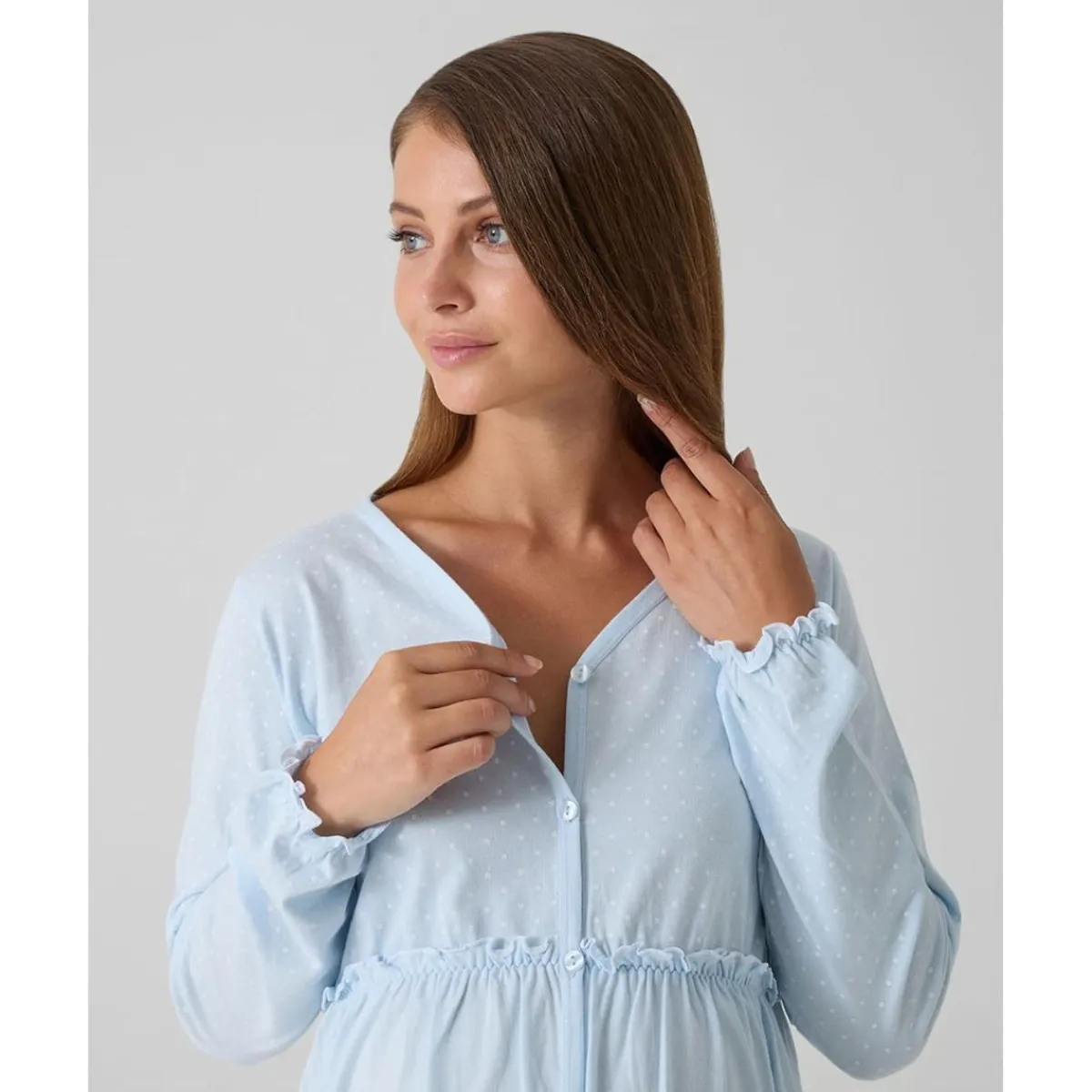 Camisa de noche premamá azul con volantes y lunares*Prenatal Sale