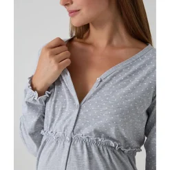 Clearance Camisa de noche premamá gris con lunares y volantes Premamá·Íntimo Y Noche|Íntimo Y Noche·Pijamas Y Camisones