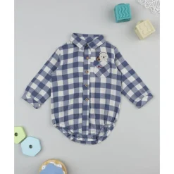 Camisa-body de franela para niño a cuadros blanco y azul*Prenatal Best