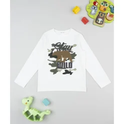 Clearance Camiseta blanca de manga larga para niño con estampado de oso Niño·Niño 2-10 Años|Niño 2-10 Años·Camisas Y Camisetas