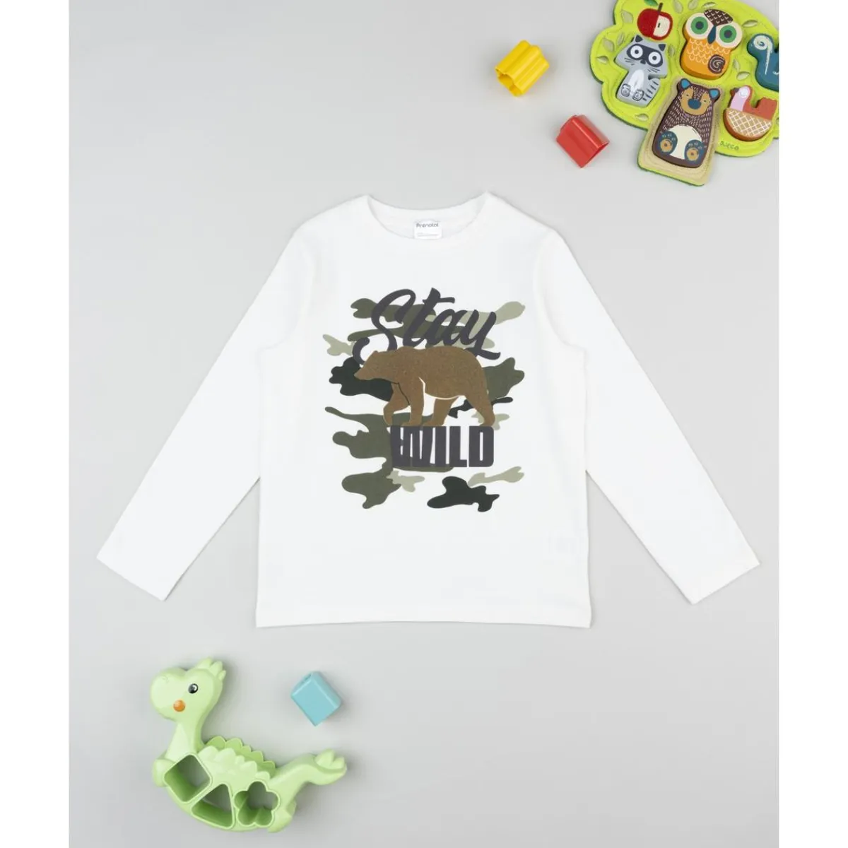Clearance Camiseta blanca de manga larga para niño con estampado de oso Niño·Niño 2-10 Años|Niño 2-10 Años·Camisas Y Camisetas