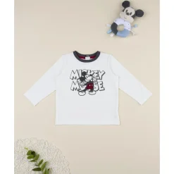 Camiseta blanca de manga larga para niño Mickey Mouse*Prenatal Clearance