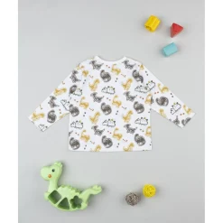 Camiseta blanca de niño con estampado de dinosaurios*Prenatal Clearance
