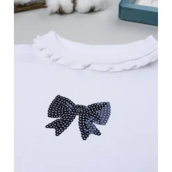 Discount Camiseta cuello alto niña blanca con lazo Niña·Niña 2-10 Años|Niña 2-10 Años·Camisas Y Camisetas