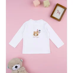 Camiseta cuello alto niña blanca con osito*Prenatal Hot