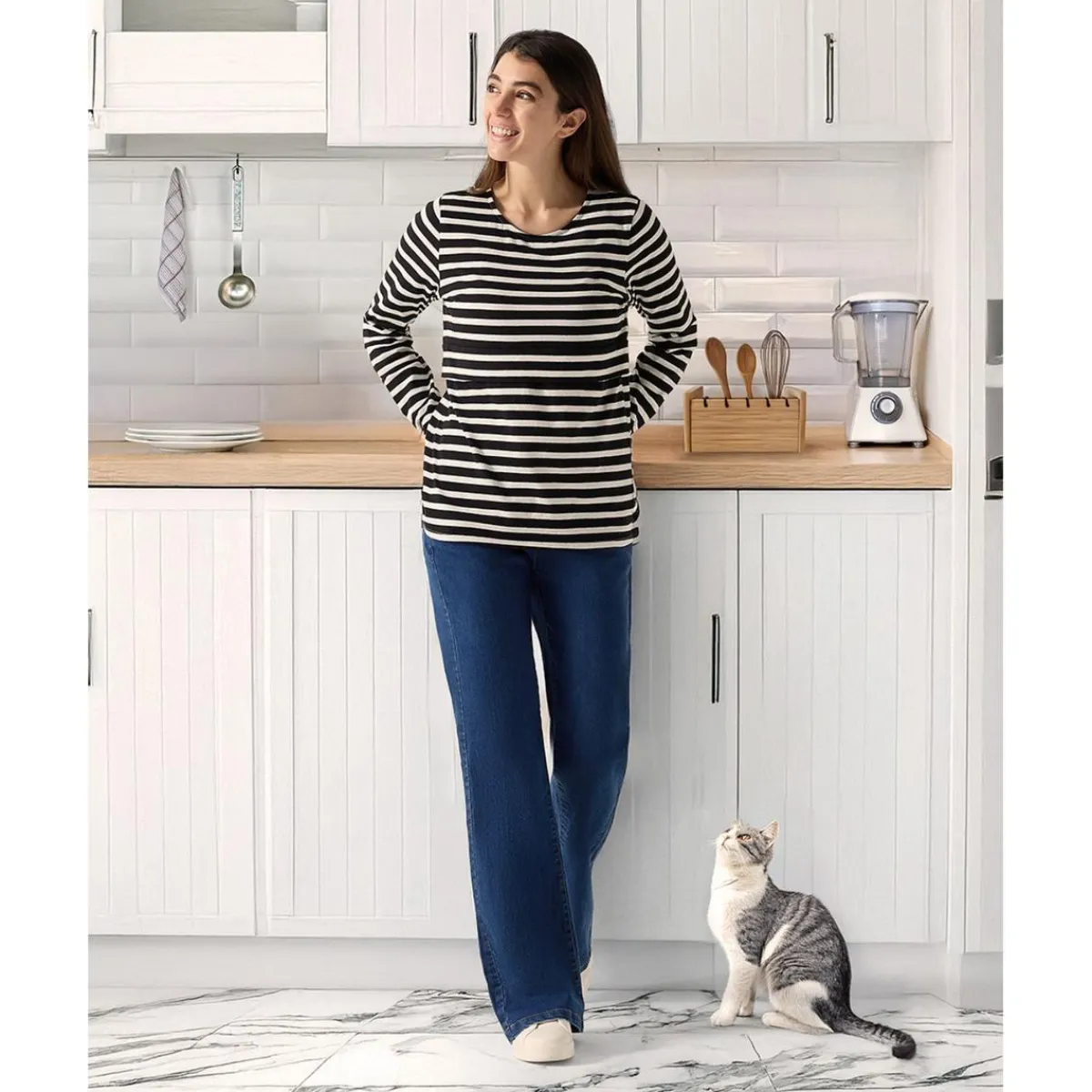 Camiseta de lactancia con estampado de rayas blanco/azul*Prenatal Outlet