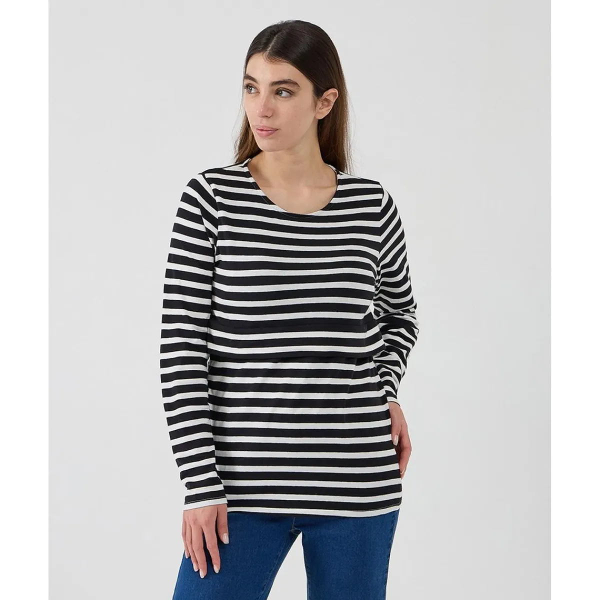 Camiseta de lactancia con estampado de rayas blanco/azul*Prenatal Outlet