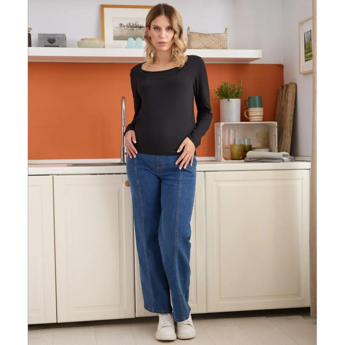 Camiseta de lactancia negra de jersey de algodón*Prenatal