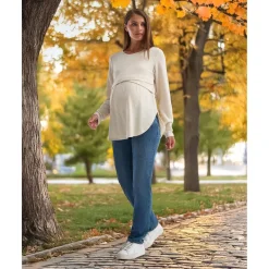 Camiseta de lactancia y premamá en tejido waffle color crema*Prenatal Online