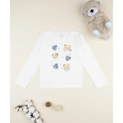 Camiseta de niña blanca con estampado de corazones y ositos*Prenatal New