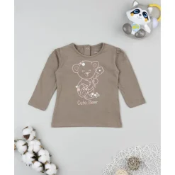 Camiseta marrón de manga larga para niña con estampado "Cute Bear"*Prenatal