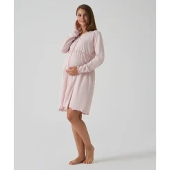Camisón premamá rosa con volantes y lunares para embarazo y lactancia*Prenatal Discount
