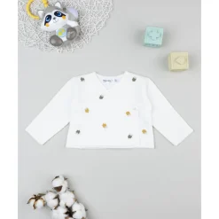 Cardigan tricot blanco para bebé niña con bordados florales*Prenatal New
