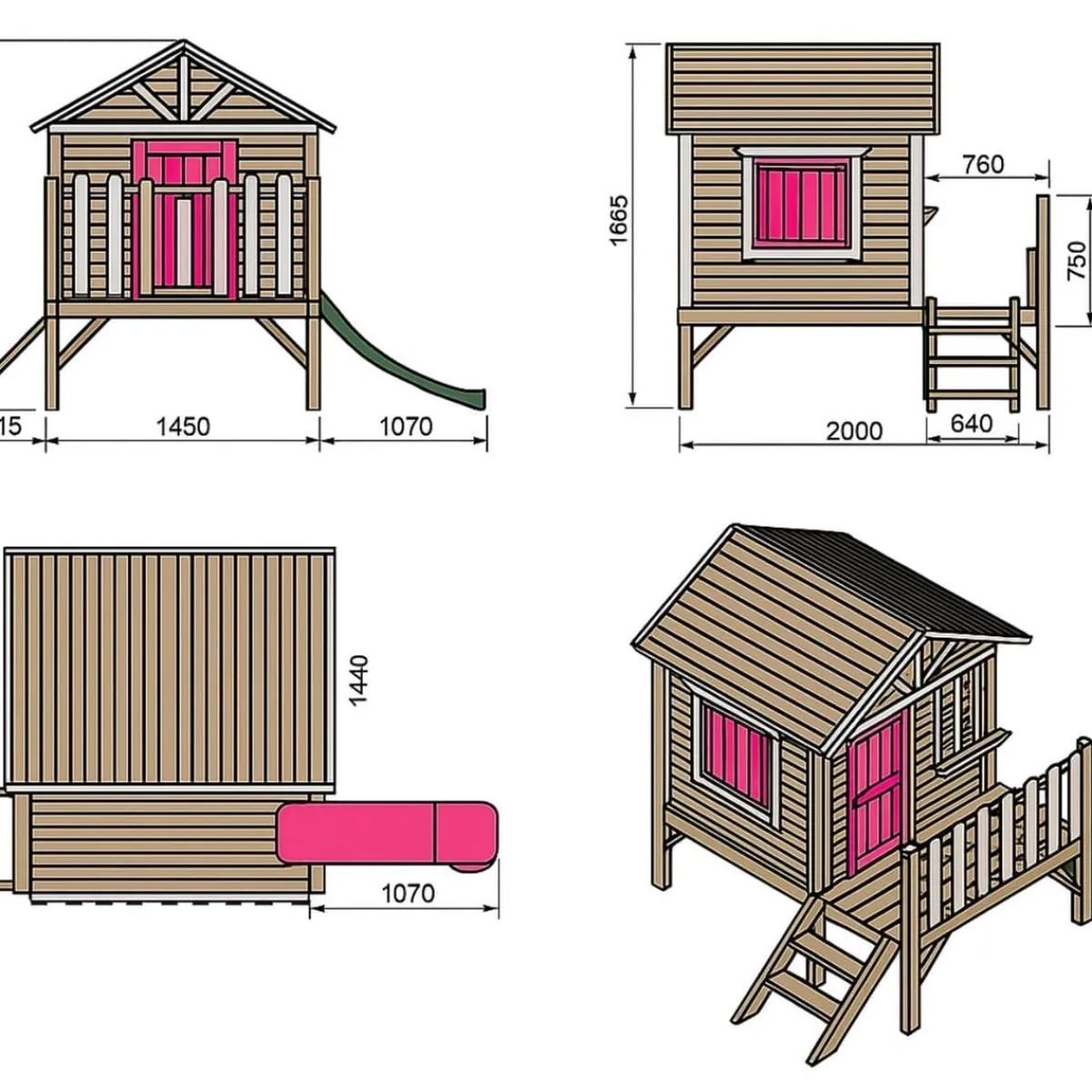 Casita Visby elevada 60 cm Rosa*MASGAMES Discount