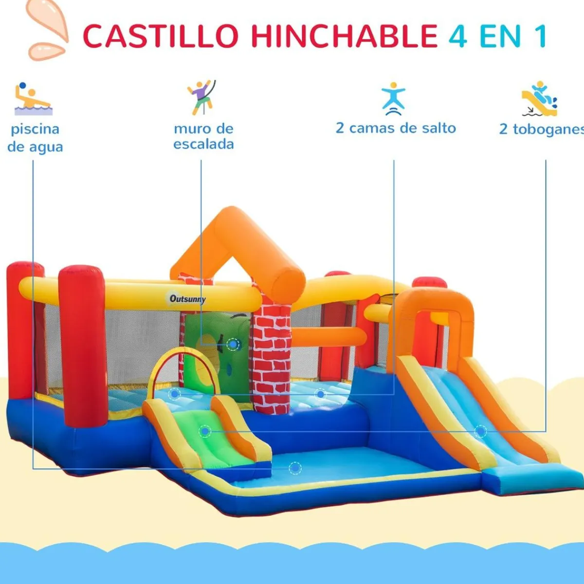 Castillo Hinchable con 2 toboganes y 2 camas de salto 380 cm*OUTSUNNY Sale
