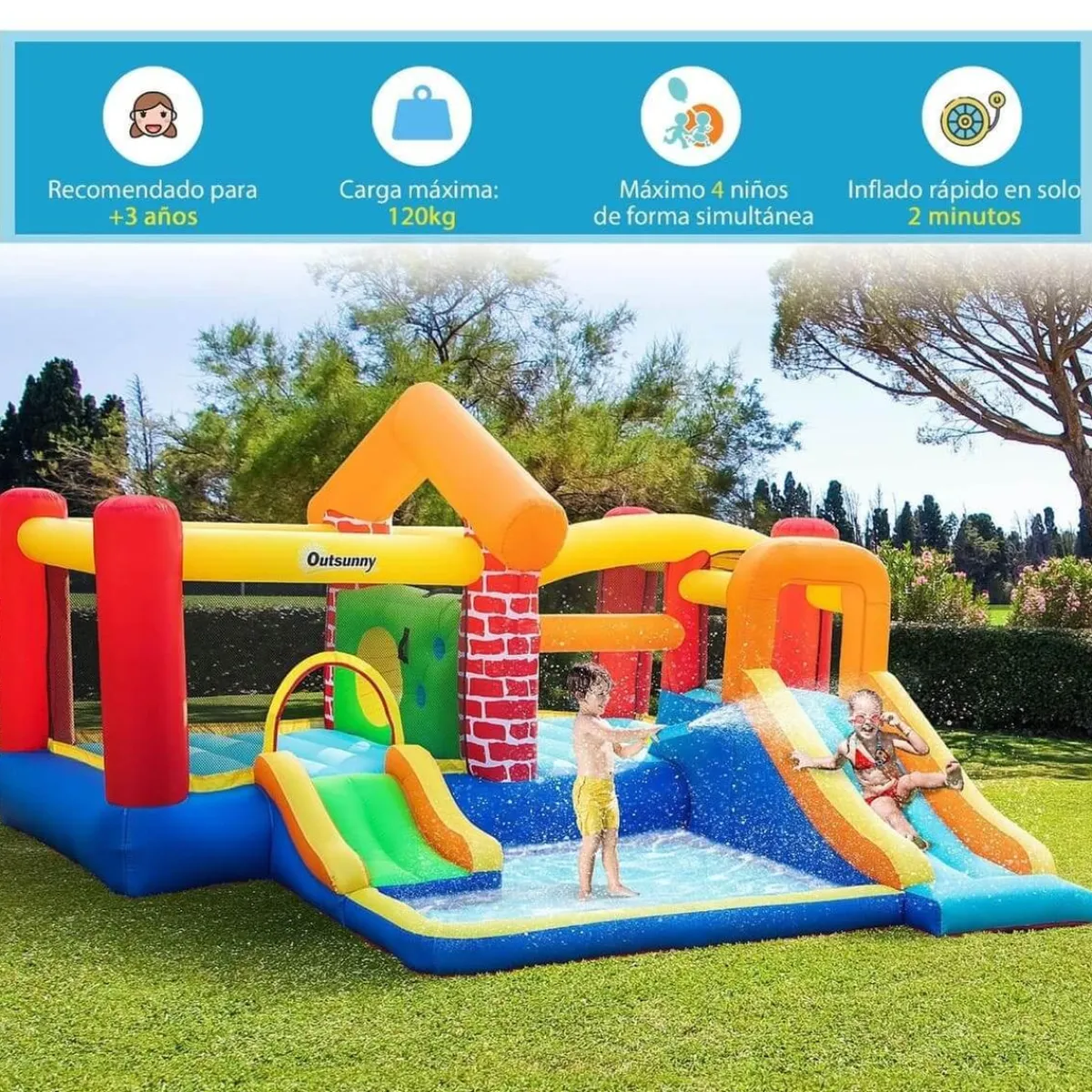 Castillo Hinchable con 2 toboganes y 2 camas de salto 380 cm*OUTSUNNY Sale
