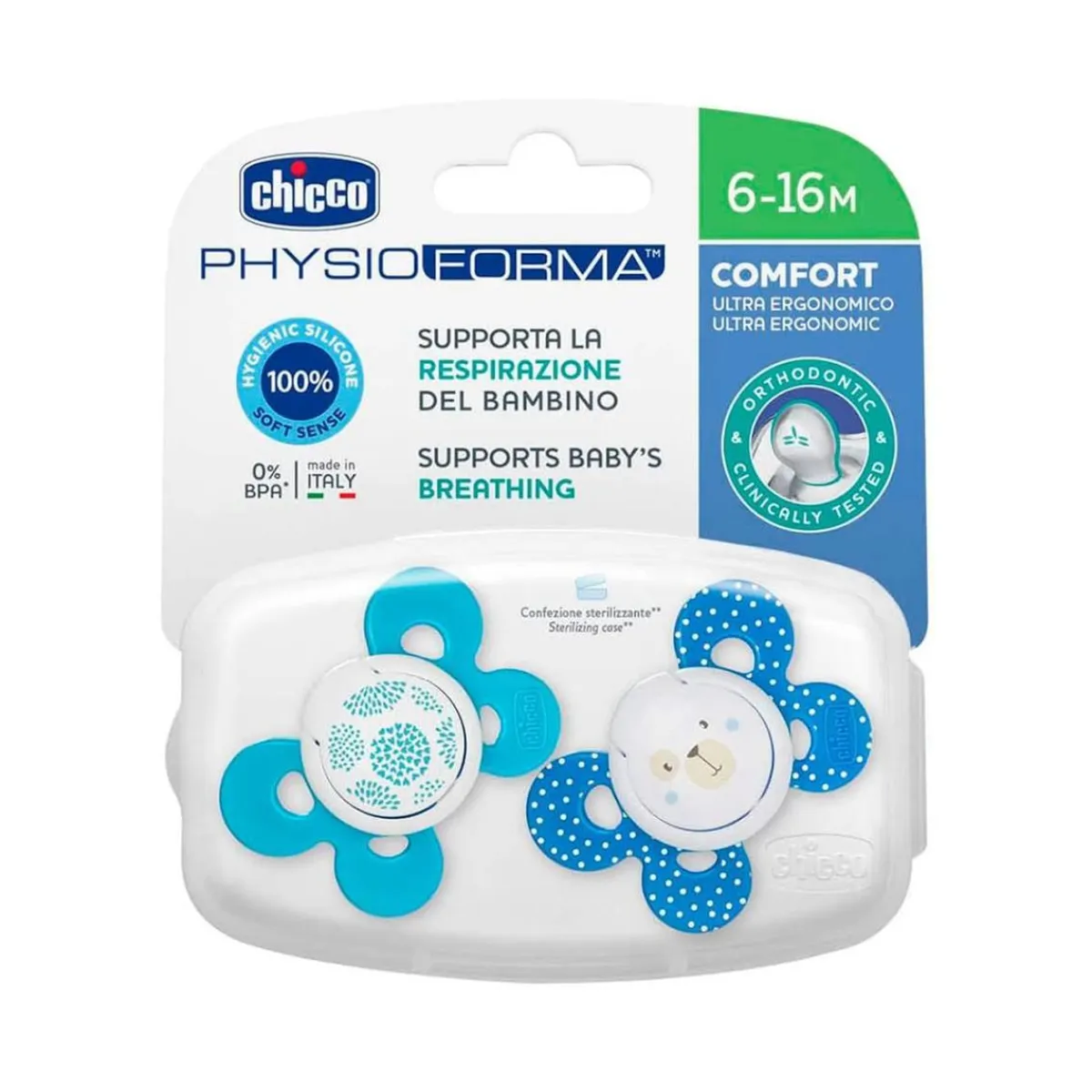 - Pack 2 Chupetes Physio Comfort silicona 6-16M Azul*CHICCO Clearance