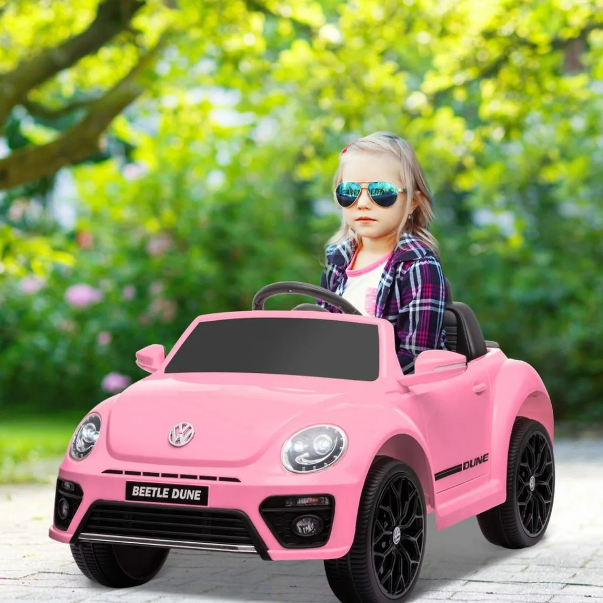 Best Coche eléctrico Volkswagen Beetle Rosa Vehículos De Batería O A Pedales