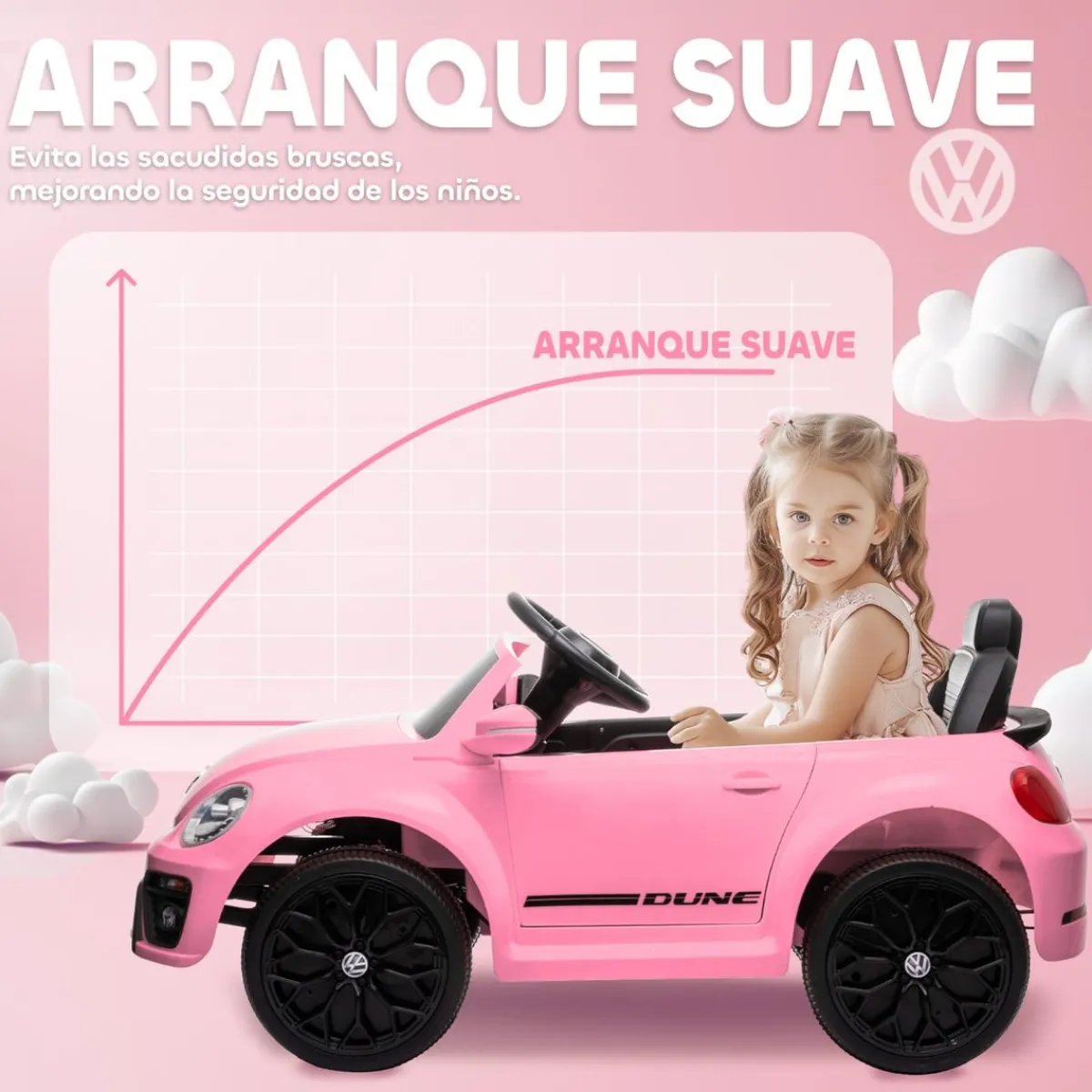 Best Coche eléctrico Volkswagen Beetle Rosa Vehículos De Batería O A Pedales