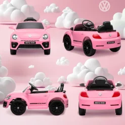 Best Coche eléctrico Volkswagen Beetle Rosa Vehículos De Batería O A Pedales