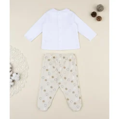 Conjunto 2 piezas de bebé en terciopelo blanco y beige con ositos*Prenatal Sale