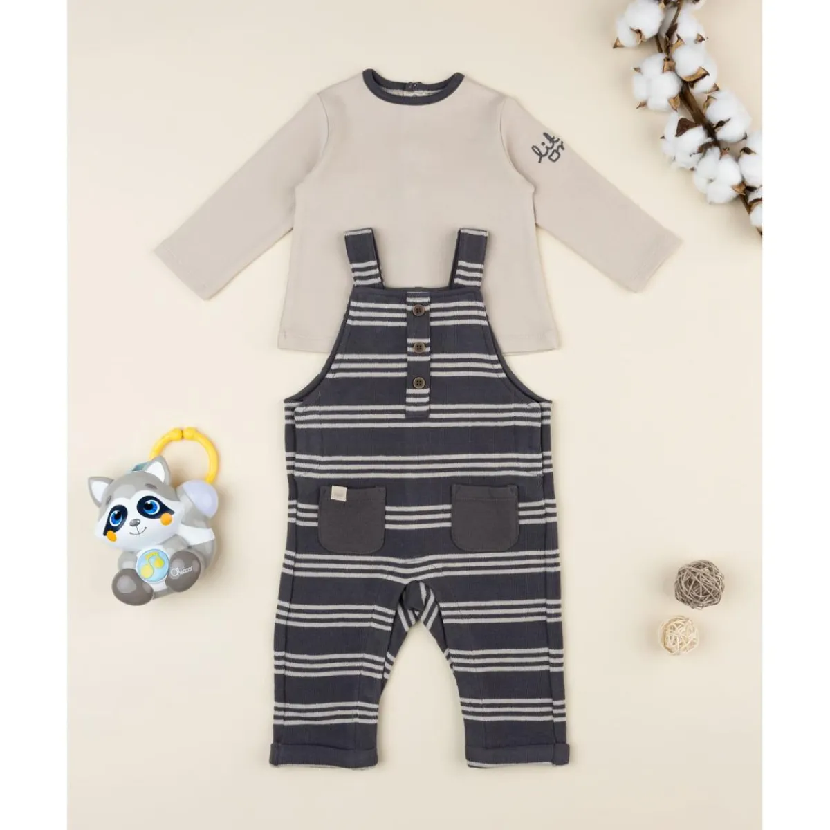 Conjunto bebé con peto gris y marrón*Prenatal Best