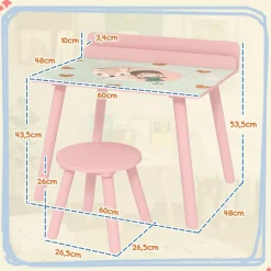 Conjunto de mesa y silla con estante integrado Rosa*AIYAPLAY Outlet