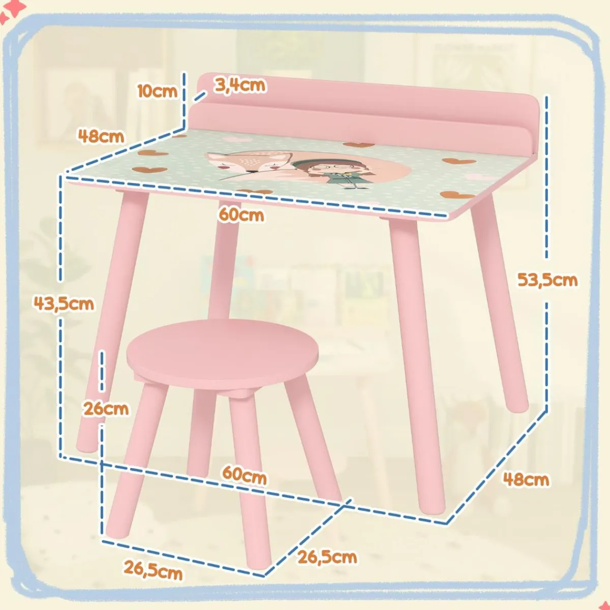 Conjunto de mesa y silla con estante integrado Rosa*AIYAPLAY Outlet