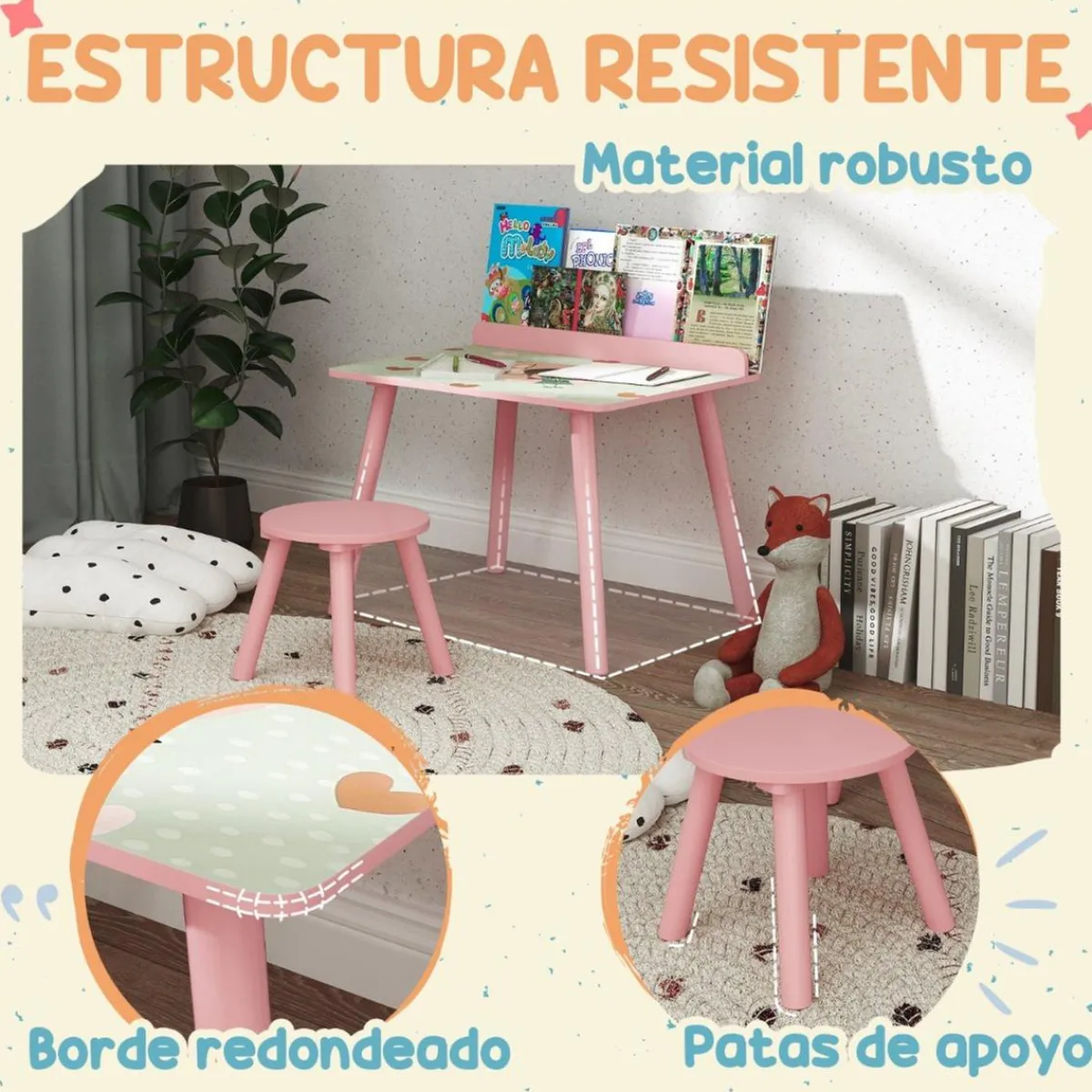 Conjunto de mesa y silla con estante integrado Rosa*AIYAPLAY Outlet