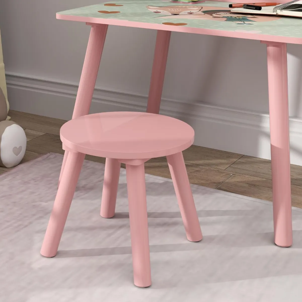 Conjunto de mesa y silla con estante integrado Rosa*AIYAPLAY Outlet