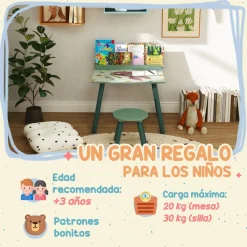 Conjunto de mesa y silla con estante integrado Verde*AIYAPLAY Sale