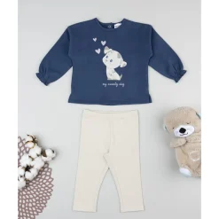 Conjunto jogging azul y beige para niña con perrito*Prenatal Sale