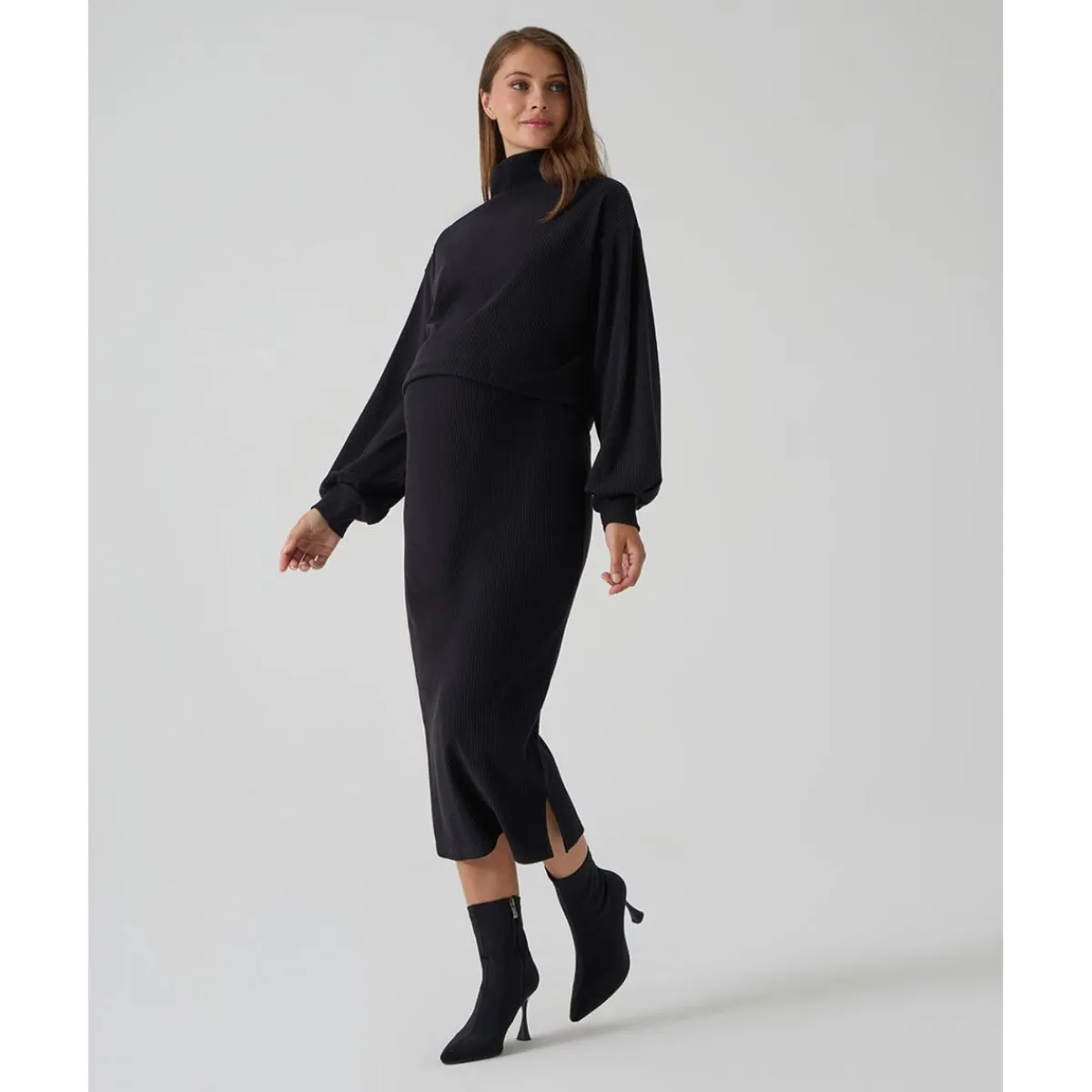 Discount Conjunto premamá de punto negro con falda y jersey Premamá·Moda