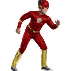 DC Cómics - Disfraz infantil Flash Deluxe, Jumpsuit musculoso y máscara ㅤ*RUBIE'S Online