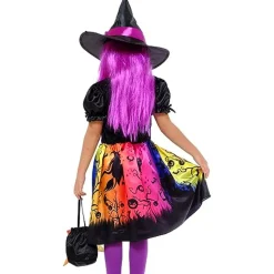 Disfraz de bruja con vestido impreso, sombrero y bolso para fiestas y carnaval ㅤ Disfraces|Halloween