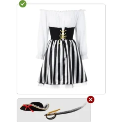 Disfraz de Pirata a rayas para mujer - Colección blanco y negro - Talla XS*Funidelia