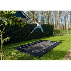 New Exit - Cama elástica de suelo Dynamic 244 x 427 cm negro con perímetro de seguridad Camas Elásticas