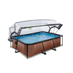New Exit - Piscina aspecto madera 220 x 150 x 60 cm con bomba de filtro y cúpula Piscinas|Juguetes De Verano