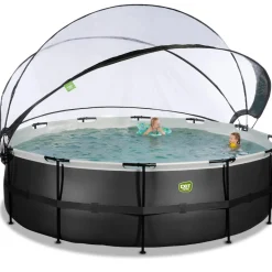 New Exit - Piscina Black Leather diámetro 488 x 122 cm con filtro de arena y cúpula Piscinas|Juguetes De Verano